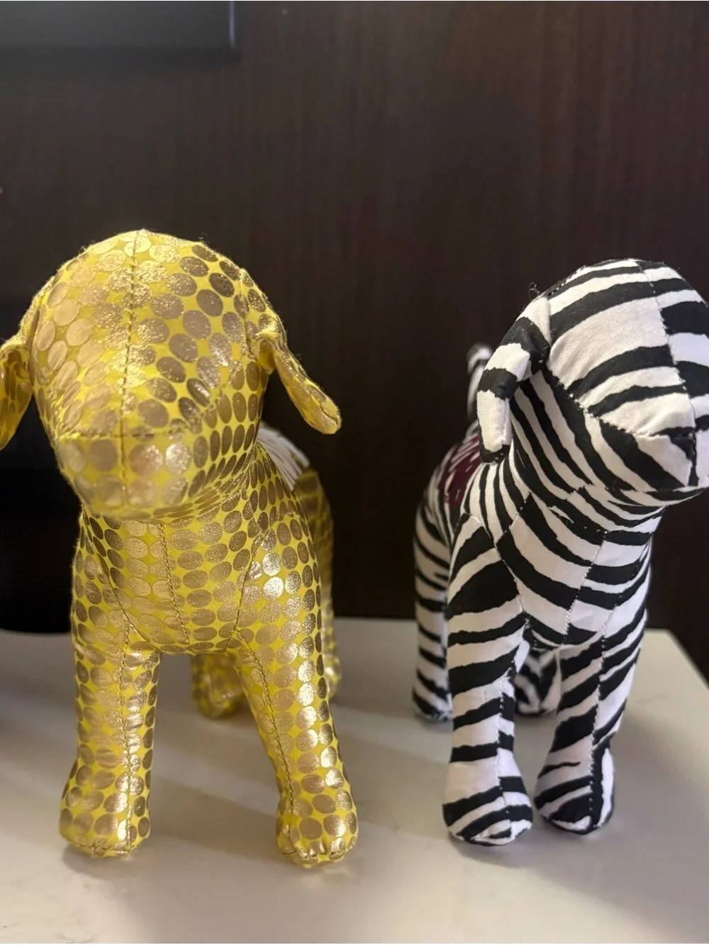 Victoria's Secret PINK Gold HOPE & Zebra LOVE Plush Dog Set of 2